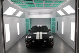 One of our paint booths with a car