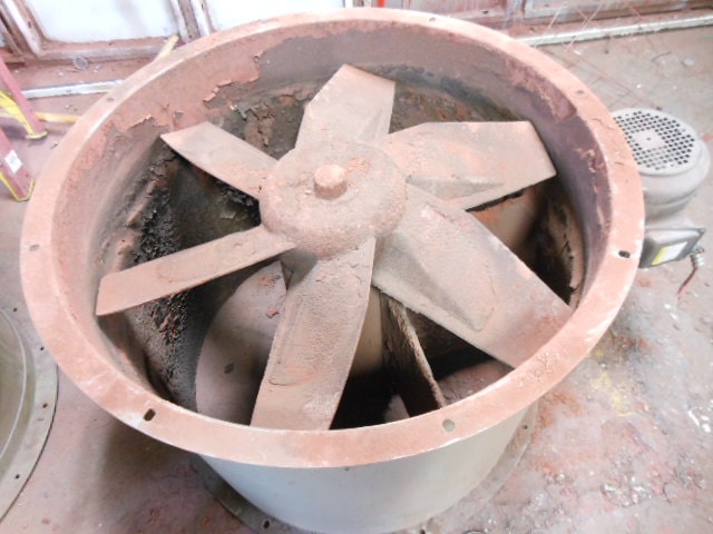 Over-sprayed exhaust fan